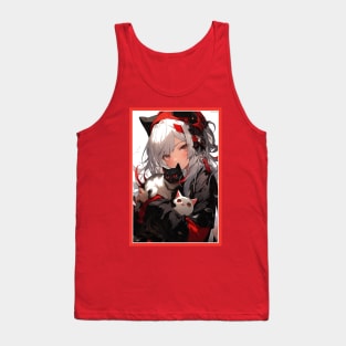 Aesthetic Anime Girl Red White Black | Quality Aesthetic Anime Design | Chibi Manga Anime Art Tank Top